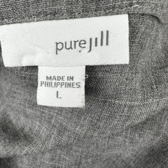 J. Jill Pure Jill Tunic Top Blouse Cotton Button Front Gray Large Lagenlook - Picture 7 of 10